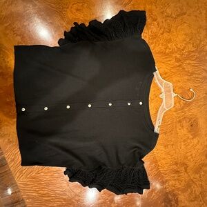 European designer black knit crop top with ruffle sleeves